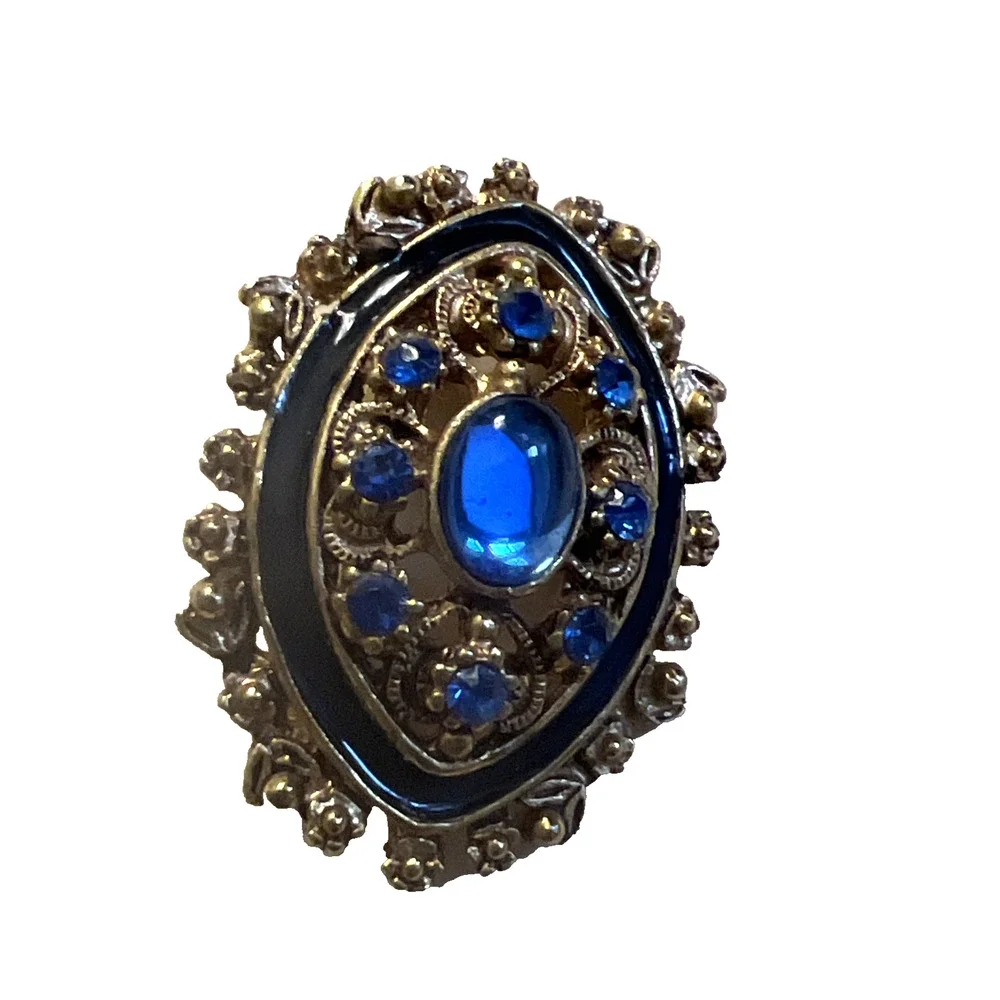 Vintage Florenza Brooch Bllue Stones Gold Metal Approx 1